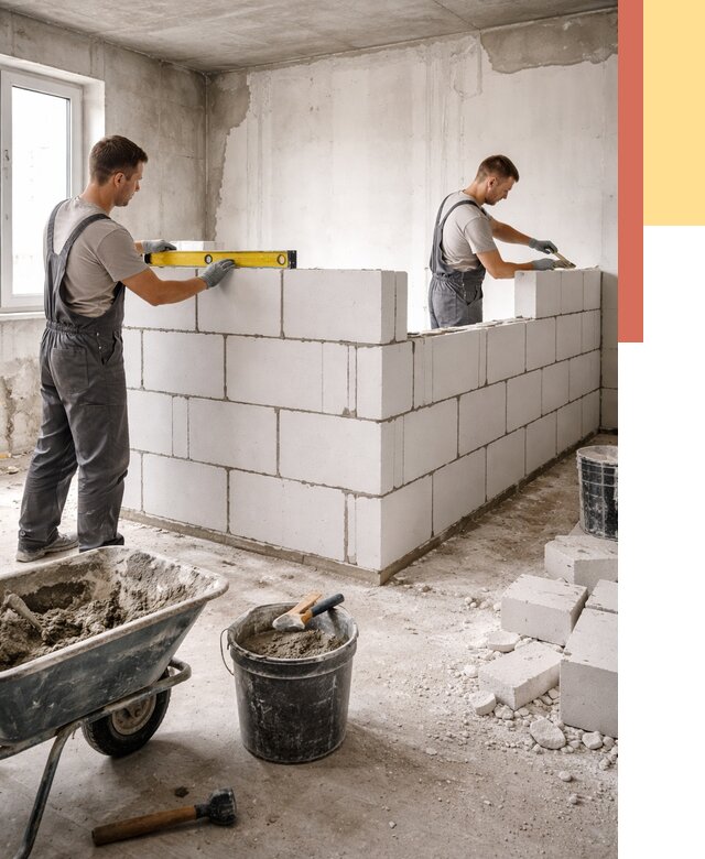 Кладка перегородок из ПГП в Светлограде от 2540 руб./м2 — монтаж и возведение под ключ | ОТДЕЛОЧНИК-Свт