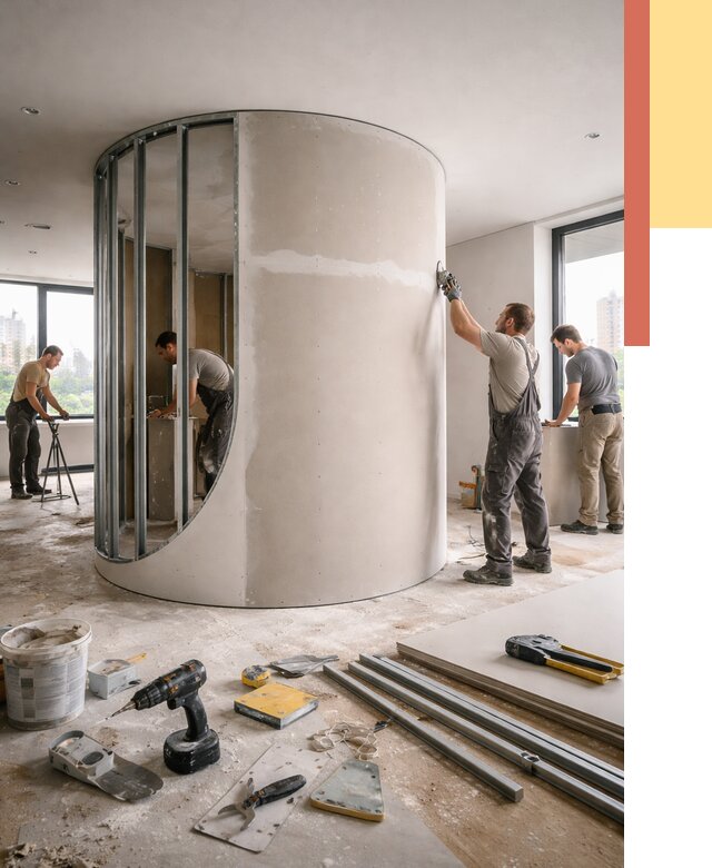 Радиусная перегородка из гипсокартона в Светлограде от 2946 руб. под ключ | ОТДЕЛОЧНИК-Свт