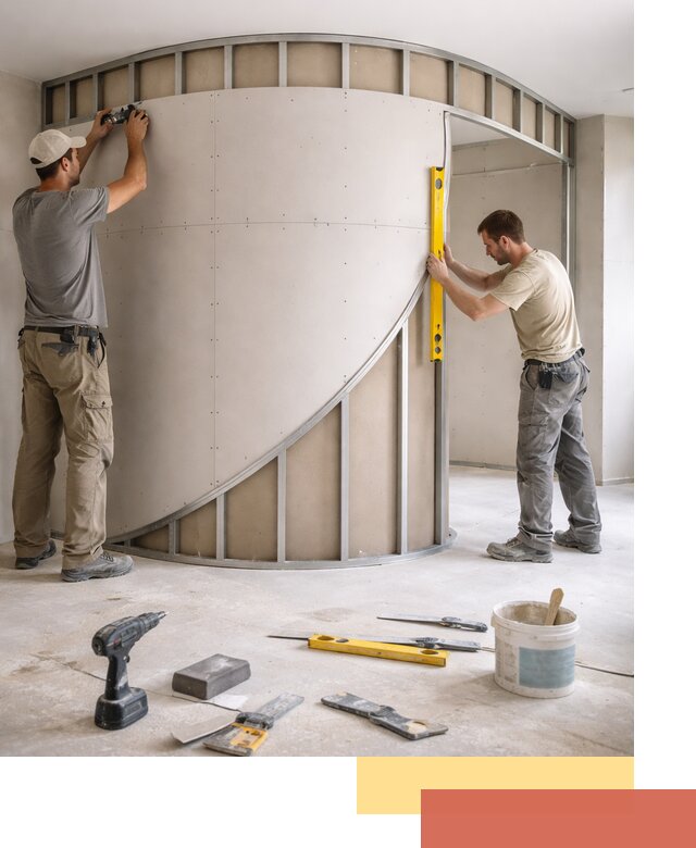 Радиусная перегородка из гипсокартона в Светлограде под ключ