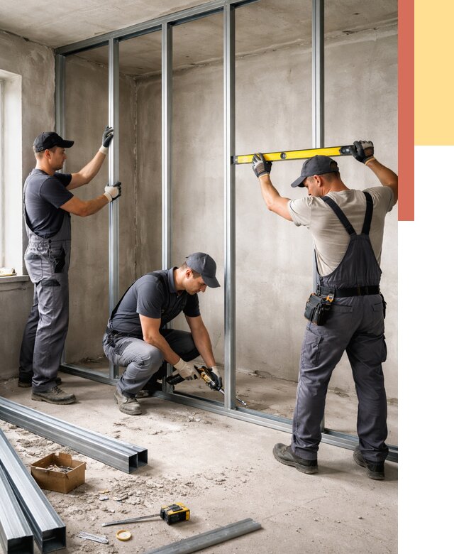 Монтаж каркаса перегородки из профиля в Светлограде от 762 руб. | ОТДЕЛОЧНИК-Свт