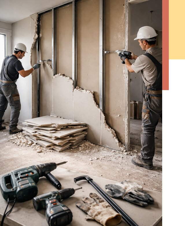 Демонтаж перегородки из гипсокартона в Светлограде от 1219 руб. быстро и недорого | ОТДЕЛОЧНИК-Свт