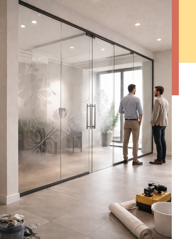 Стеклянные перегородки с рисунком в Светлограде от 12698 руб. монтаж и нанесение | ОТДЕЛОЧНИК-Свт