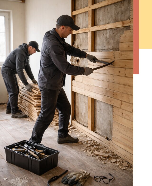 Демонтаж вагонки в Светлограде от 3860 руб/м2 — быстро и недорого | ОТДЕЛОЧНИК-Свт