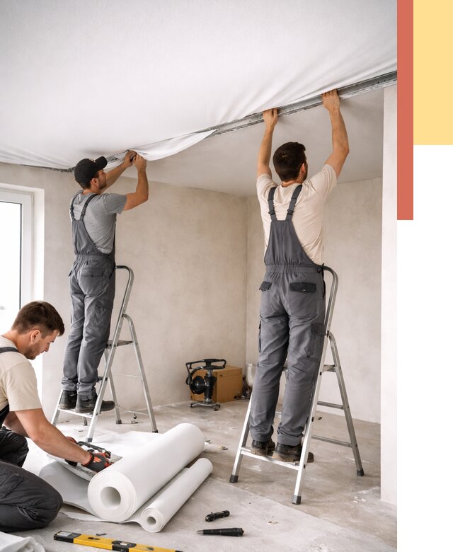 Монтаж тканевого натяжного потолка в Светлограде от 3555 руб. под ключ | ОТДЕЛОЧНИК-Свт