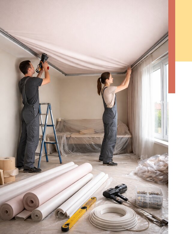 Монтаж цветного натяжного потолка в Светлограде от 4266 руб/м² — быстро и недорого | ОТДЕЛОЧНИК-Свт