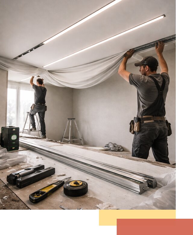 Монтаж натяжных потолков со световыми линиями в Светлограде