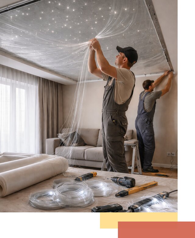 Монтаж натяжного потолка «Звездное небо» в Светлограде