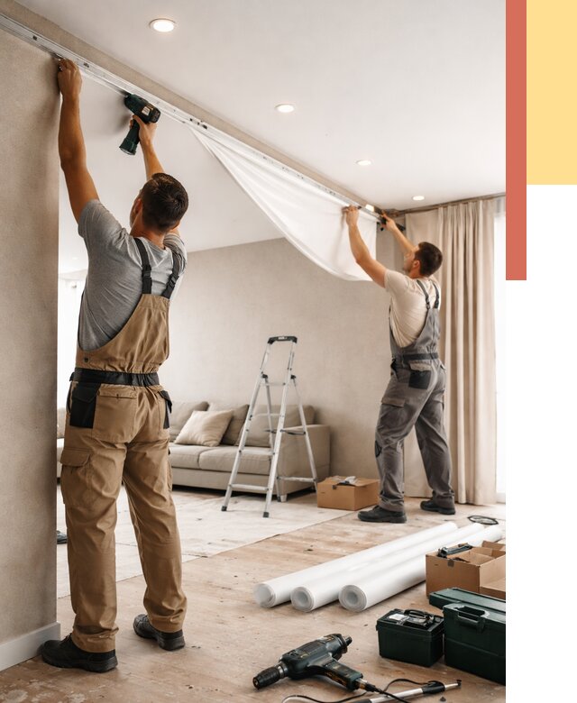 Монтаж натяжного потолка в гостиной в Светлограде от 559 руб. | ОТДЕЛОЧНИК-Свт