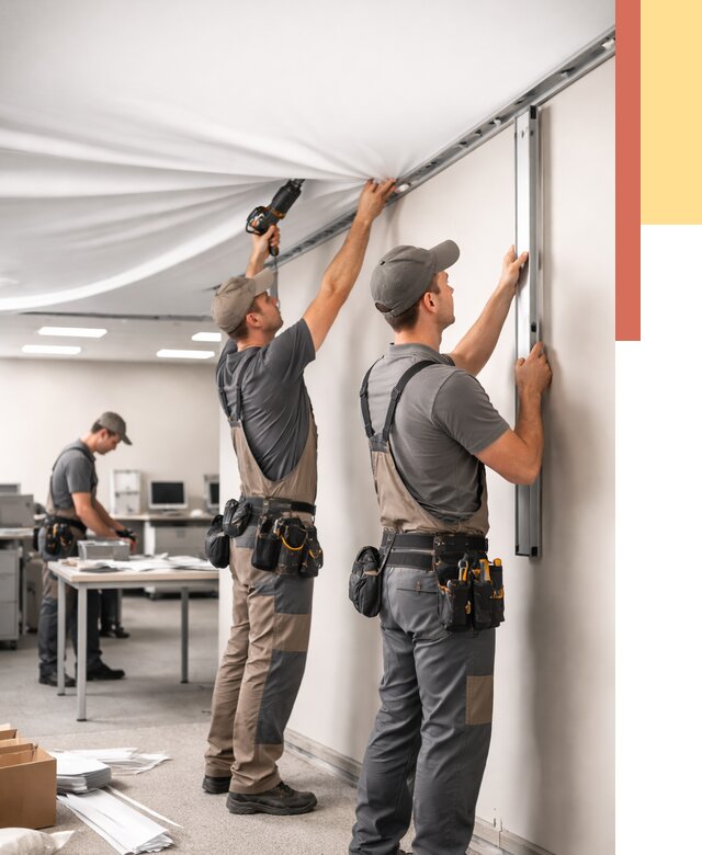 Монтаж натяжного потолка в офисе в Светлограде от 457 руб/м² — быстро и недорого | ОТДЕЛОЧНИК-Свт