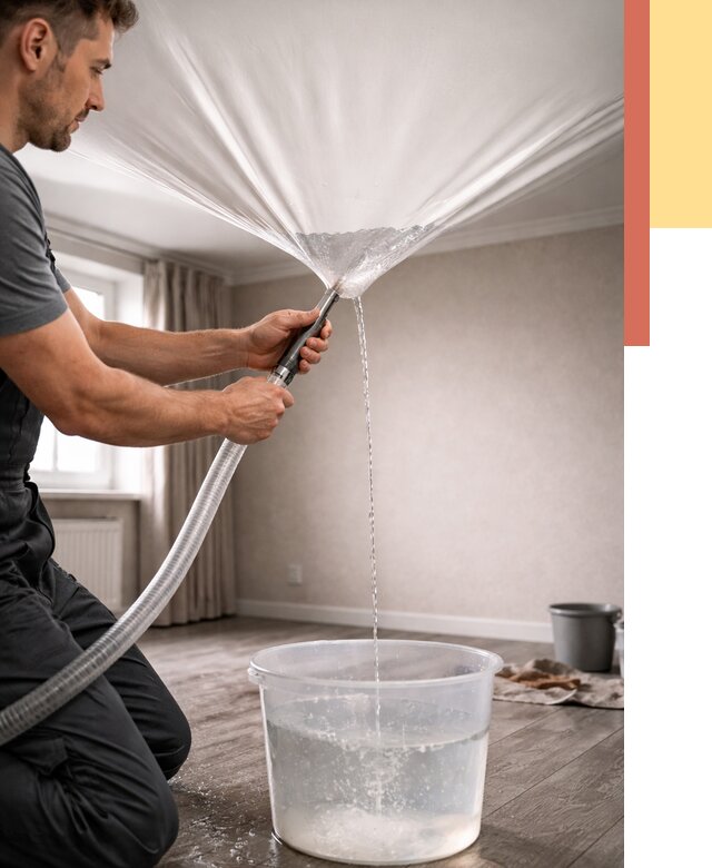 Слив воды с натяжного потолка в Светлограде от 2540 руб. быстро и недорого | ОТДЕЛОЧНИК-Свт