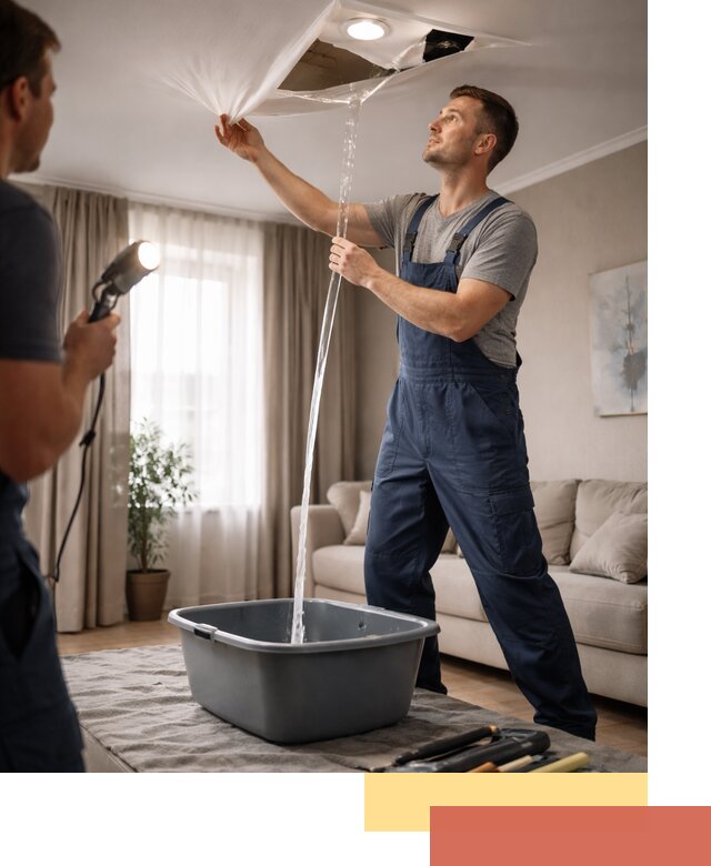 Слив воды с натяжного потолка в Светлограде быстро и аккуратно