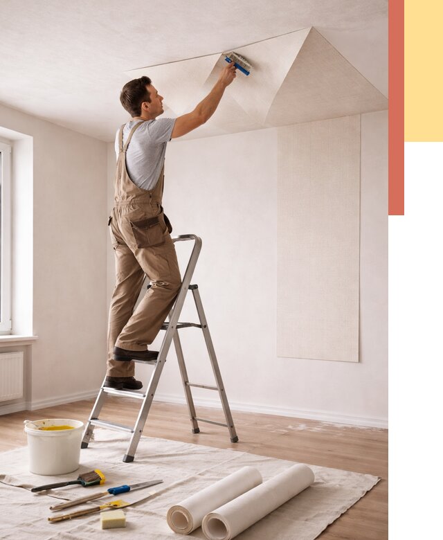 Поклейка обоев на потолок в Светлограде от 4571 руб. быстро и недорого | ОТДЕЛОЧНИК-Свт